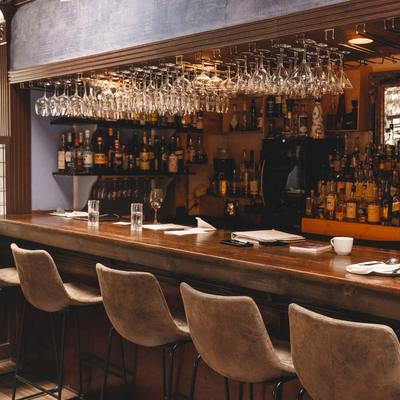 Interior, bar and bar chairs.