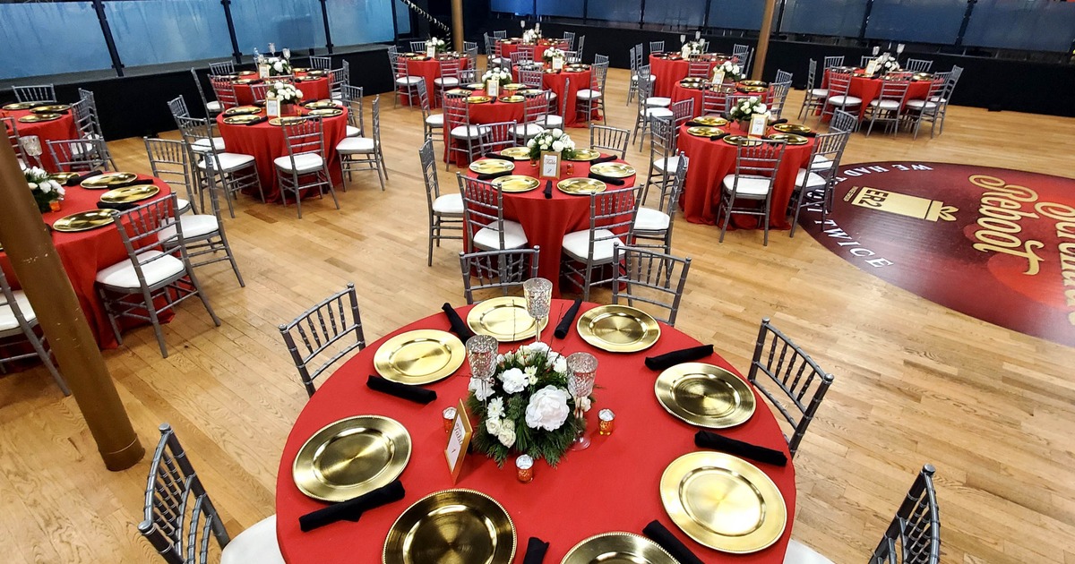 An elegant interior event space setup for a formal occasion