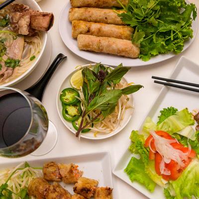 A top view of served food.