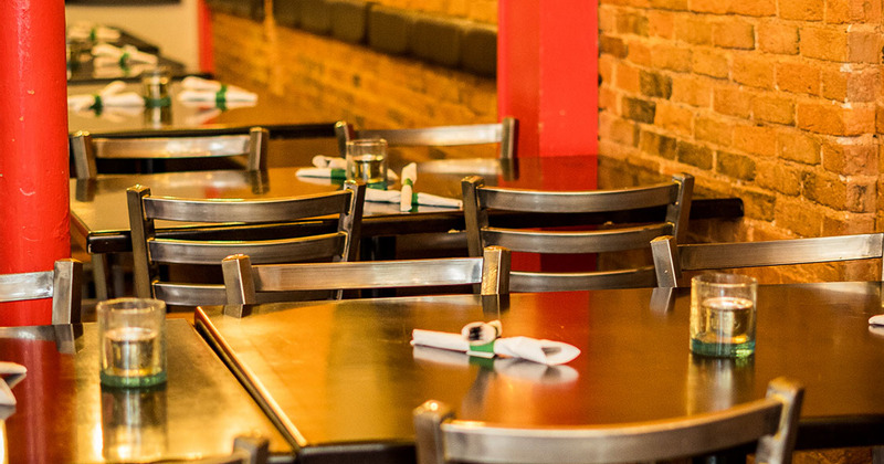 Interior, lined up guest tables