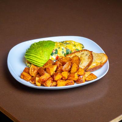 Avocado omelet, served.