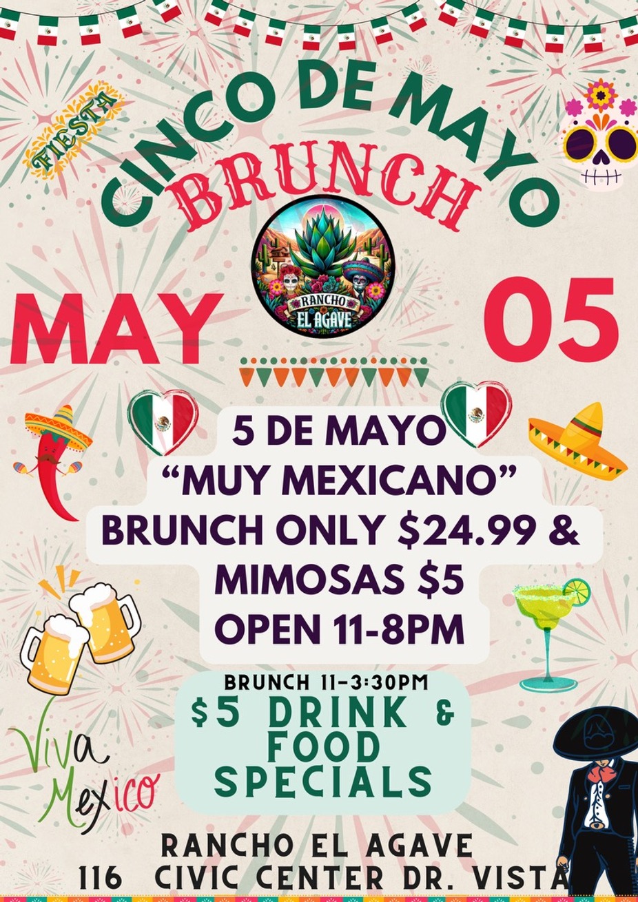 Celebrate Cinco de Mayo with authentic flair at Rancho el Agave! BRUNCH $24.99 & $5  DRINK SPECIALS all day! event photo