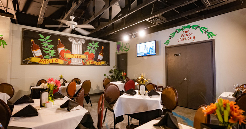 Interior, tables ready for guests