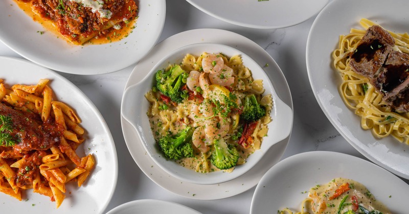 Various pasta dishes, top view