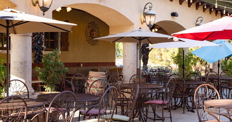 Exterior, seating area with tables and chairs