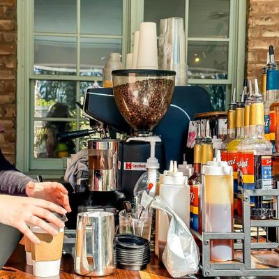Various drinks, glasses and appliances.