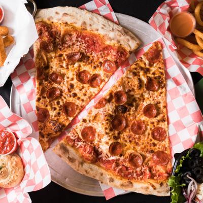 Pepperoni pizza slices.