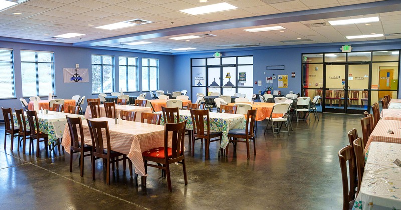 Interior, tables and chairs