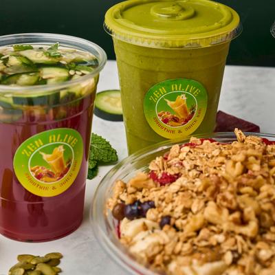 A meal and two drinks.