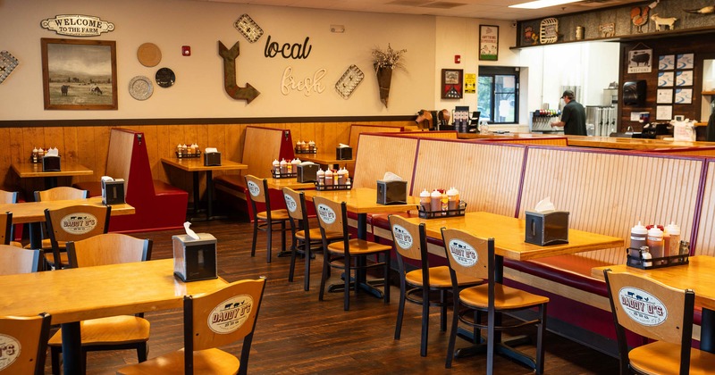 Interior, tables ready for guests