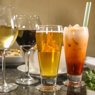 Various served beverages.