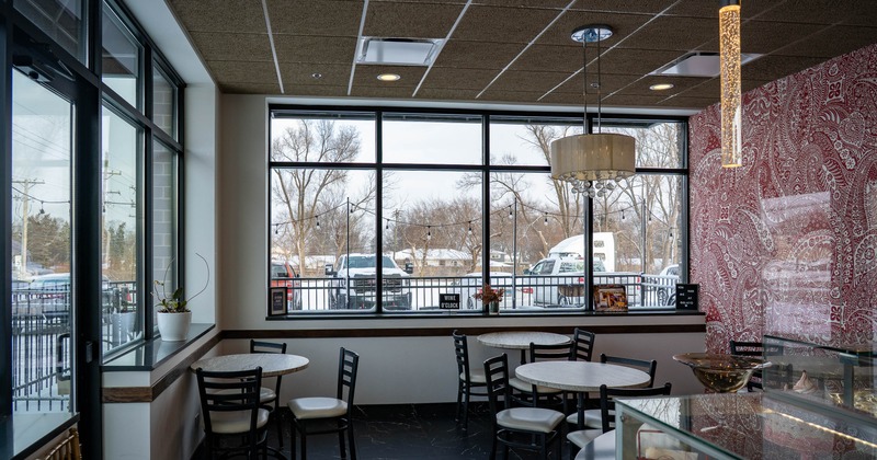 Interior, tables and chairs ready for guests
