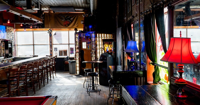 Interior, bar area with red pool table