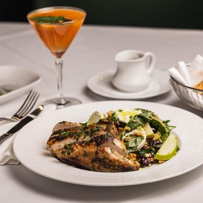 Chicken paillard with a cocktail.