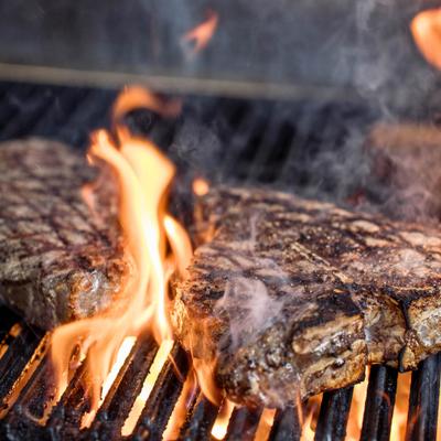 Steaks on the grill.
