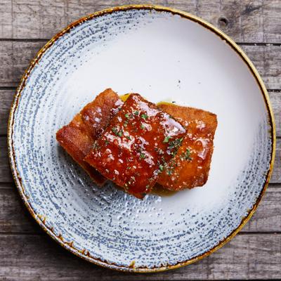 Cornbread on a plate, top view.