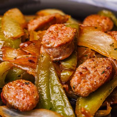 Catering plate with Italian Sausage, Peppers & Onions.