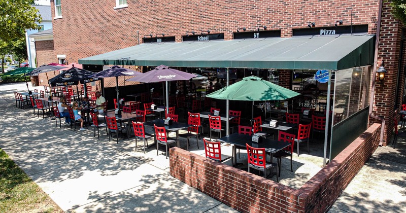 Exterior, seating area, tables and chairs