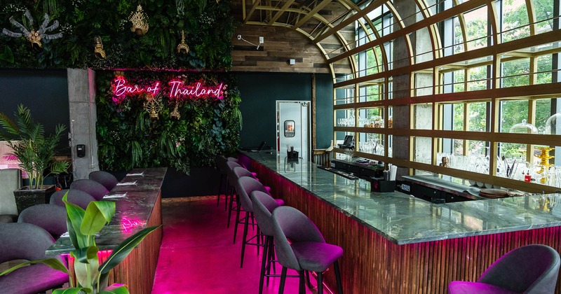 Interior, colorful bar counter space