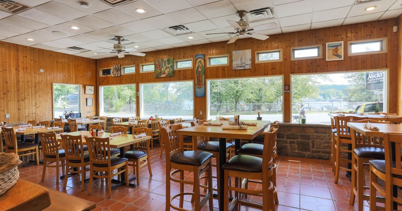 Interior, tables ready for guests