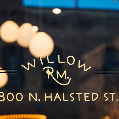 Restaurant signage on a window