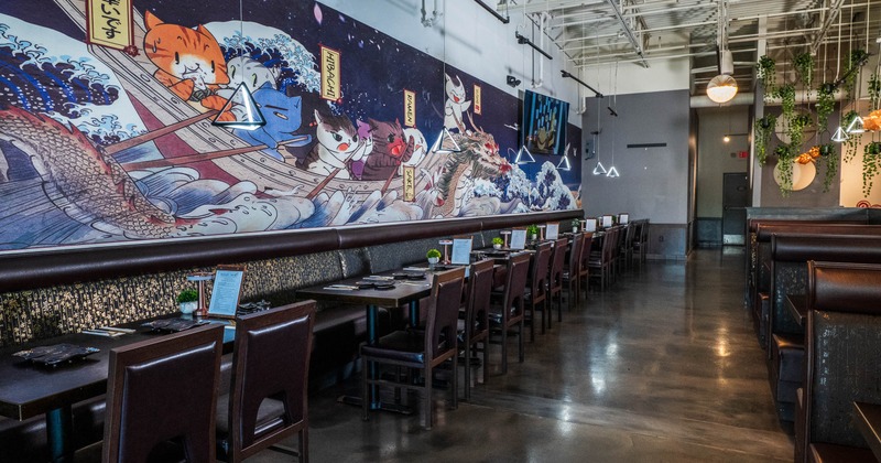 Interior, tables ready for guests