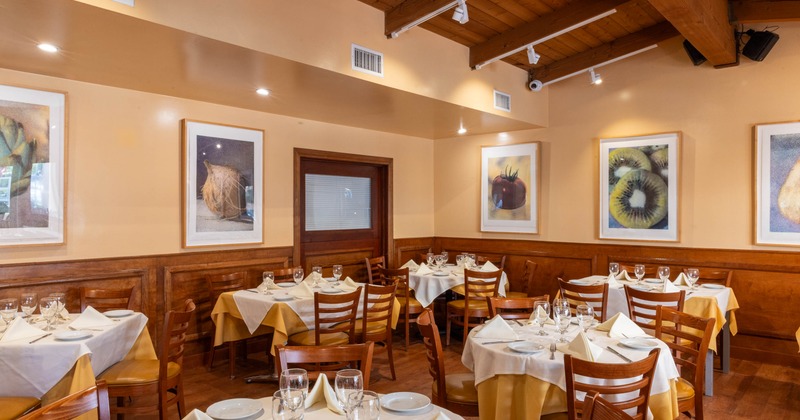 Interior, dining area with tables and chairs