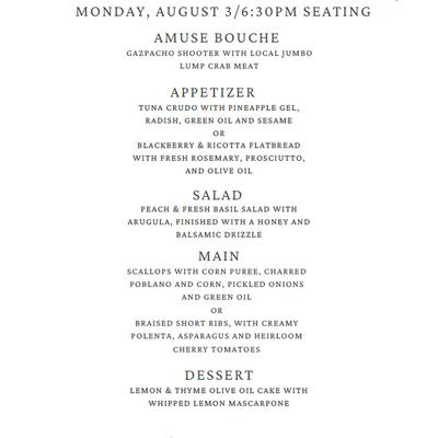 Gourmet Dinner Menu - 8/3/26.
