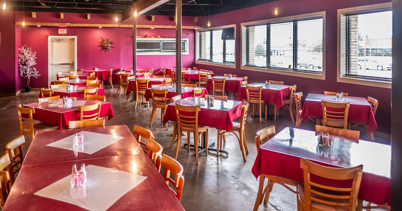 Interior, dining tables and chairs