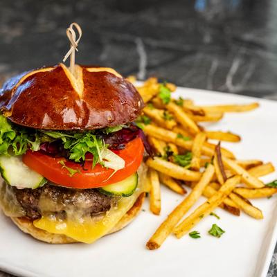 Cheeseburger and fries.