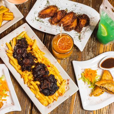 Assorted food and drinks