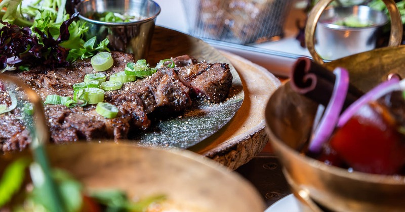 Food assortment on table, close up