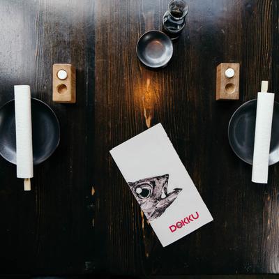 A table set for guests, top view.