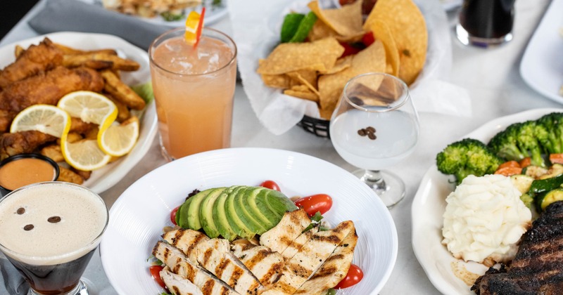 Assorted food and drinks