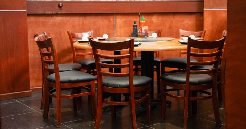 Interior, table and chairs ready for guests