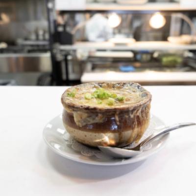 French onion soup bowl.