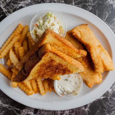Hand breaded haddock fish dinner.