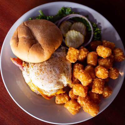 Morning glory and tater tots, top view.