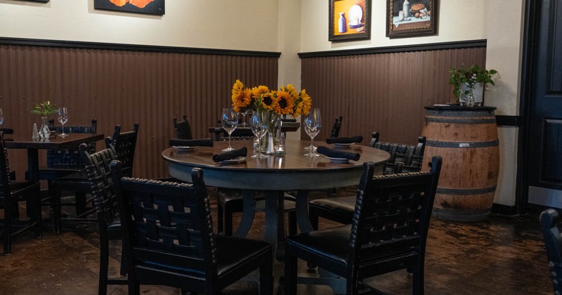 Interior, dining area, table and chairs