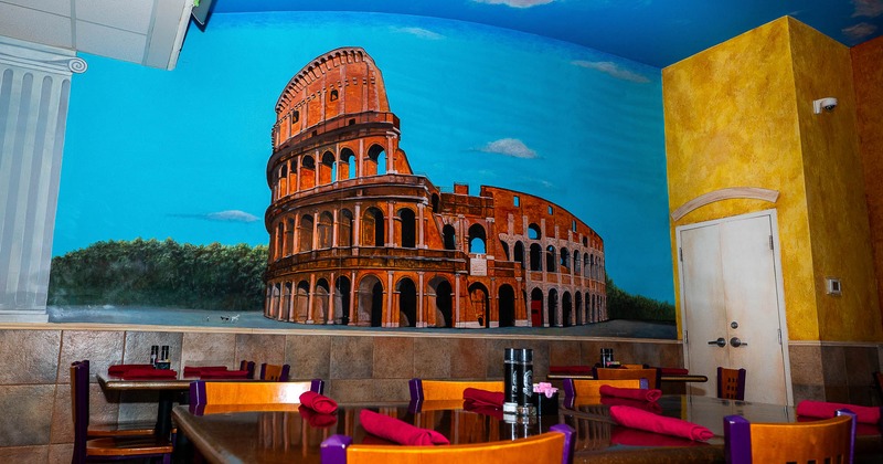 Interior, table for four with picture on the wall