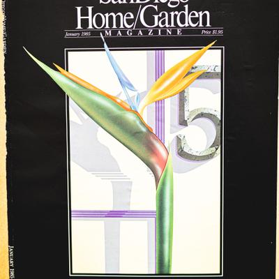 1985 Home and Garden magazine cover featuring a colorful bird of paradise flower