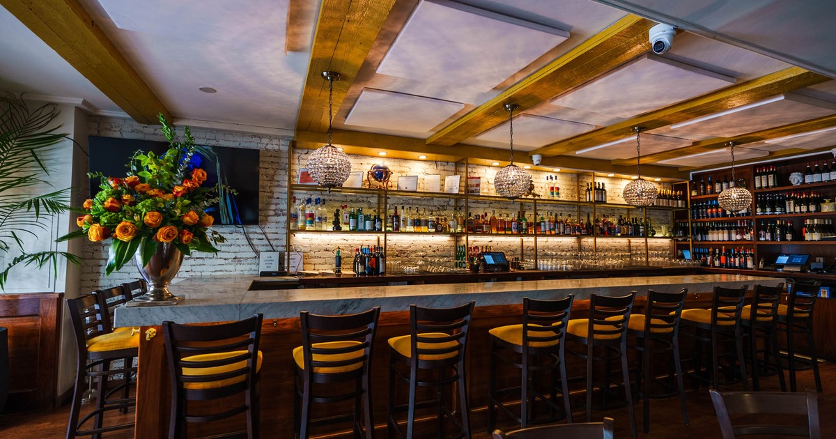 Interior, bar and bar stools