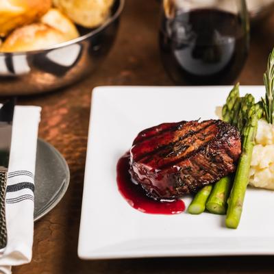 Filet Mignon, fresh asparagus and mashed potatoes.