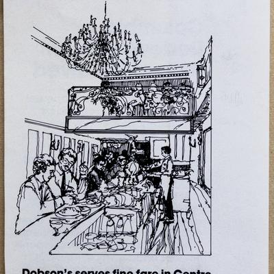 A sketch of guests dining at Dobson's Bar and Restaurant