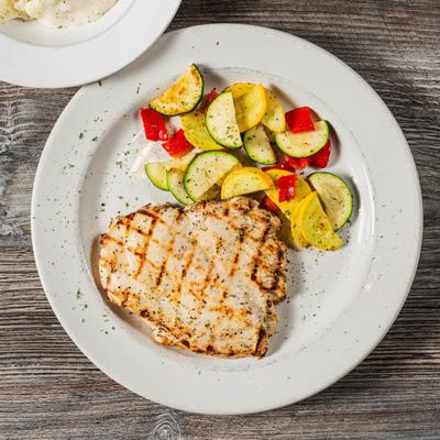 Grilled chicken breast, with veggies.