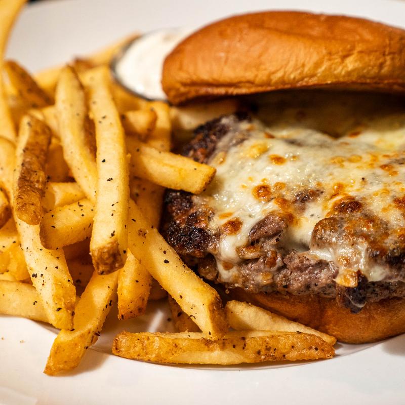 French Onion Stuffed Burger photo