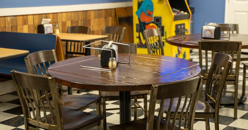 Interior, tables and chairs ready for guests