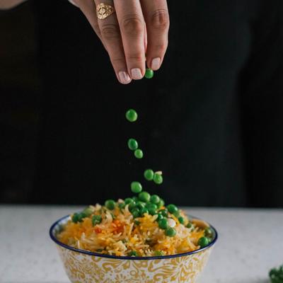Saffron  green peas and basmati rice dish.