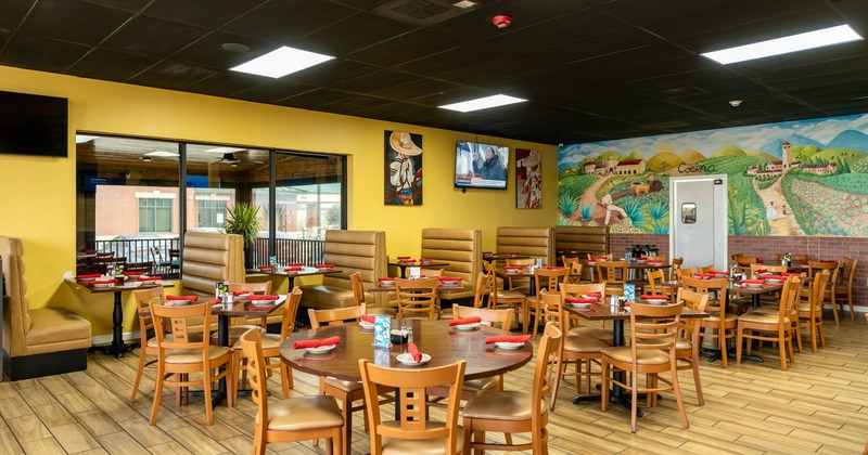 Interior, dining area with large window