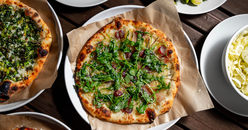 Arugula pizza top view